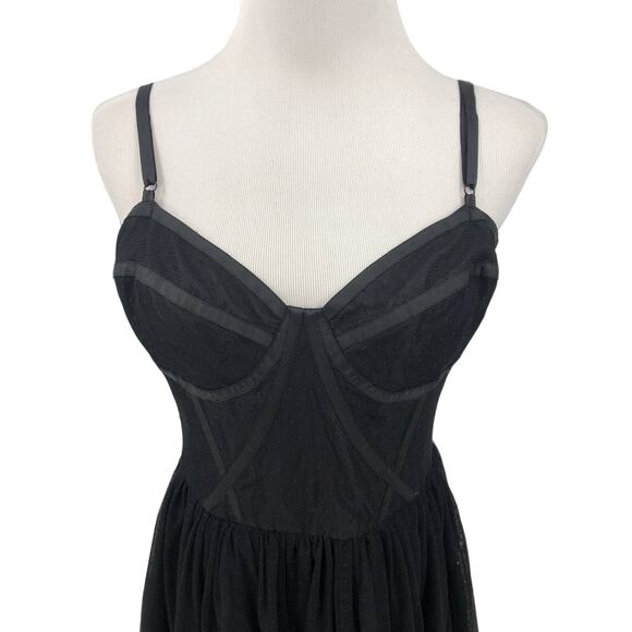 JILL Jill Stuart Dress Womens 10 Mini Corset Tulle Swiss Dot Lace Black - Picture 3 of 8